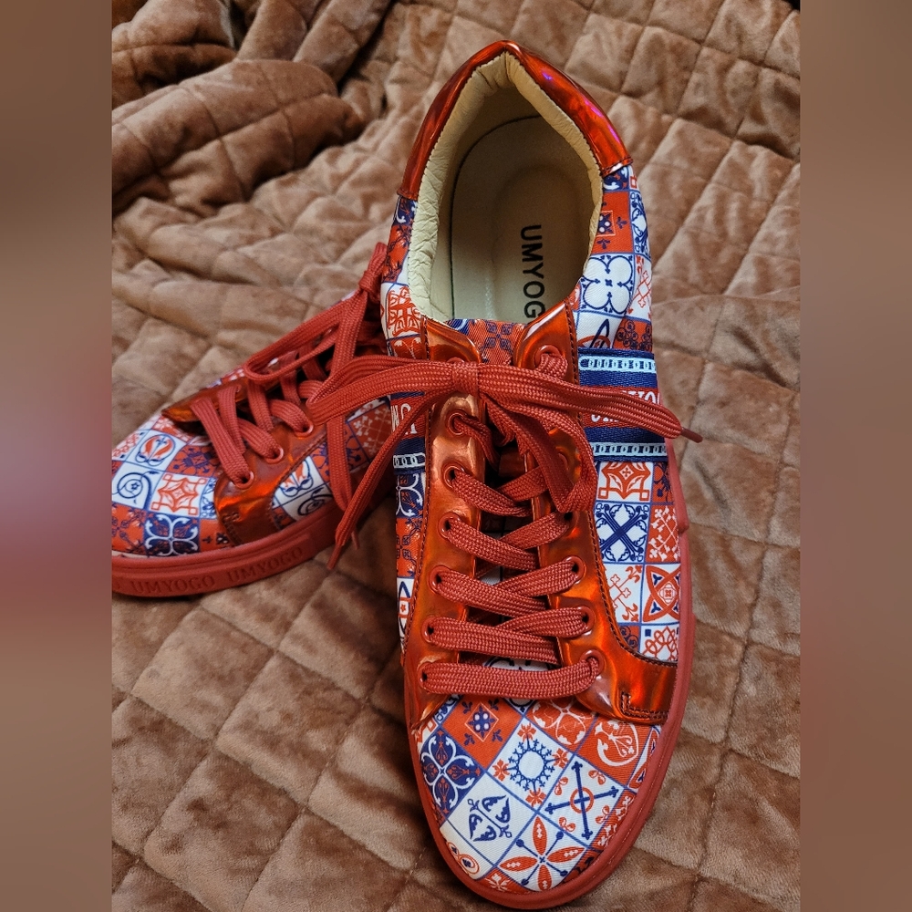 Mens Red Patterned Sneakers